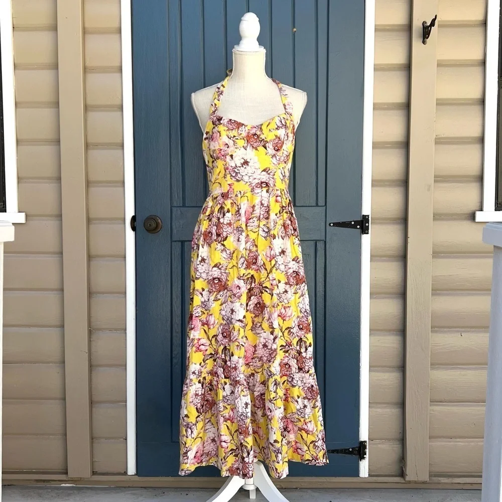 Bardot Labella Yellow Floral Midi Dress Women’s Size Small - Picture 1 of 11